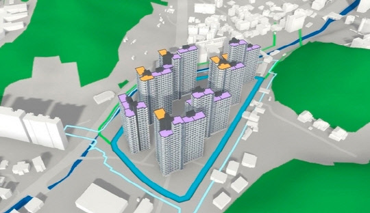 인공지능 기반 공동주택 3D 자동설계 시스템을 활용한 배치 조감도. <현대건설 제공>